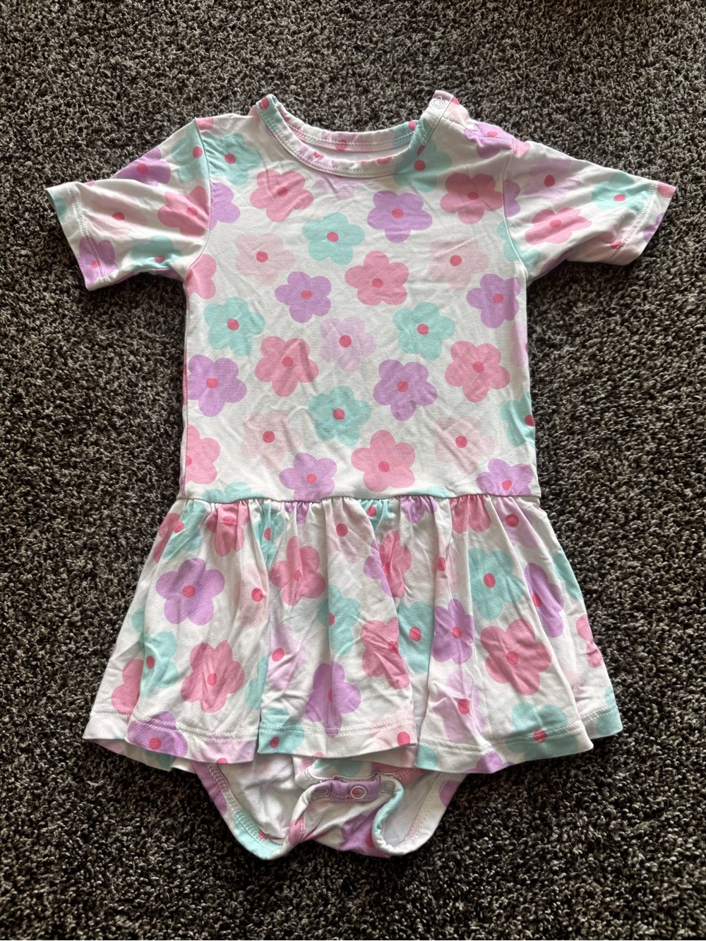 Girls Floral Short-Sleeve Dress Bodysuit in Pastel Pink Mint